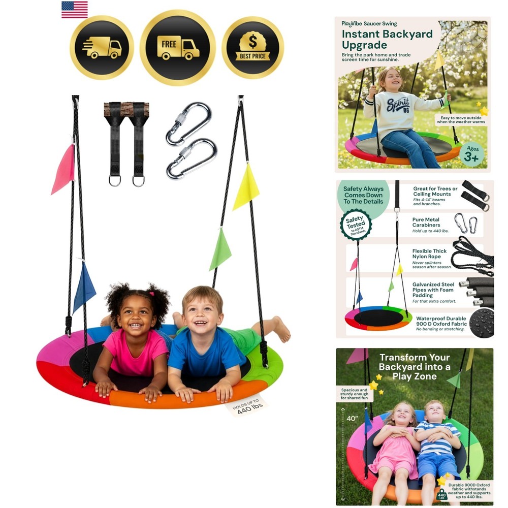 40″ Saucer Swing for Kids Outdoor – Gifts for Indoor Playroom & Birthday – Tr…