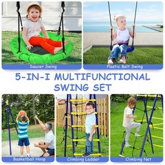 Gymax 5-In-1 Kids Swing Set for Outdoor W/ Heavy Duty Frame Basketball