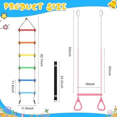 2 Pack Gym Swing Sets 48” Trapeze Swing Bar Monkey Bar Heavy Duty Chain Pink