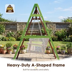 Heavy-Duty Carbonized Fir Wood Swing Frame w/Reinforced Bars and 2 Hanging Rings