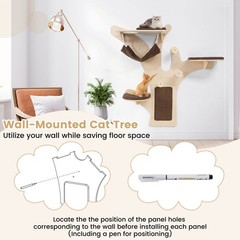 Wall-Mounted Cat Tower w/ Perch Hammock Sisal Scratching Posts & Mat Cushions