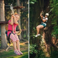 30 kN Zipline Pulley 6700LBS Zip Line Tandem Dual Trolley Kit for Cable & Blue
