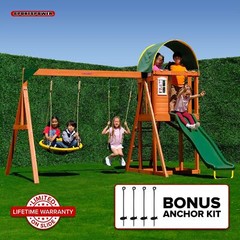 Wooden Swing Set playground Outdoor Backyard Slide Play Fort