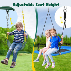 Heavy Duty 7.3Ft Metal Swing Set with 3 Swings for Outdoor Fun