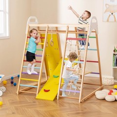 Costway 8-in-1 Jungle Gym Playset, Wooden Climber Play Set w/ Monkey Bars