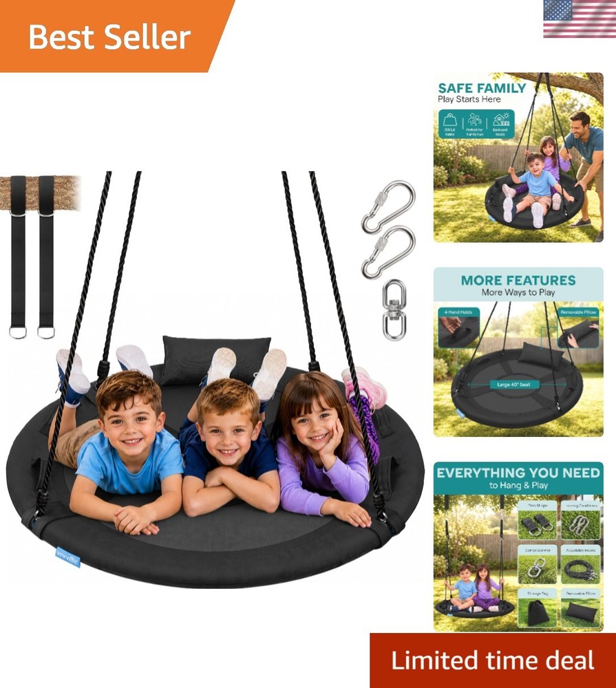 Outdoor 40” Saucer Swing with Adjustable Ropes & Center Spinner – 700lb Capacity