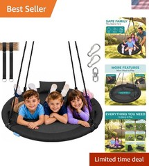 Outdoor 40” Saucer Swing with Adjustable Ropes & Center Spinner – 700lb Capacity