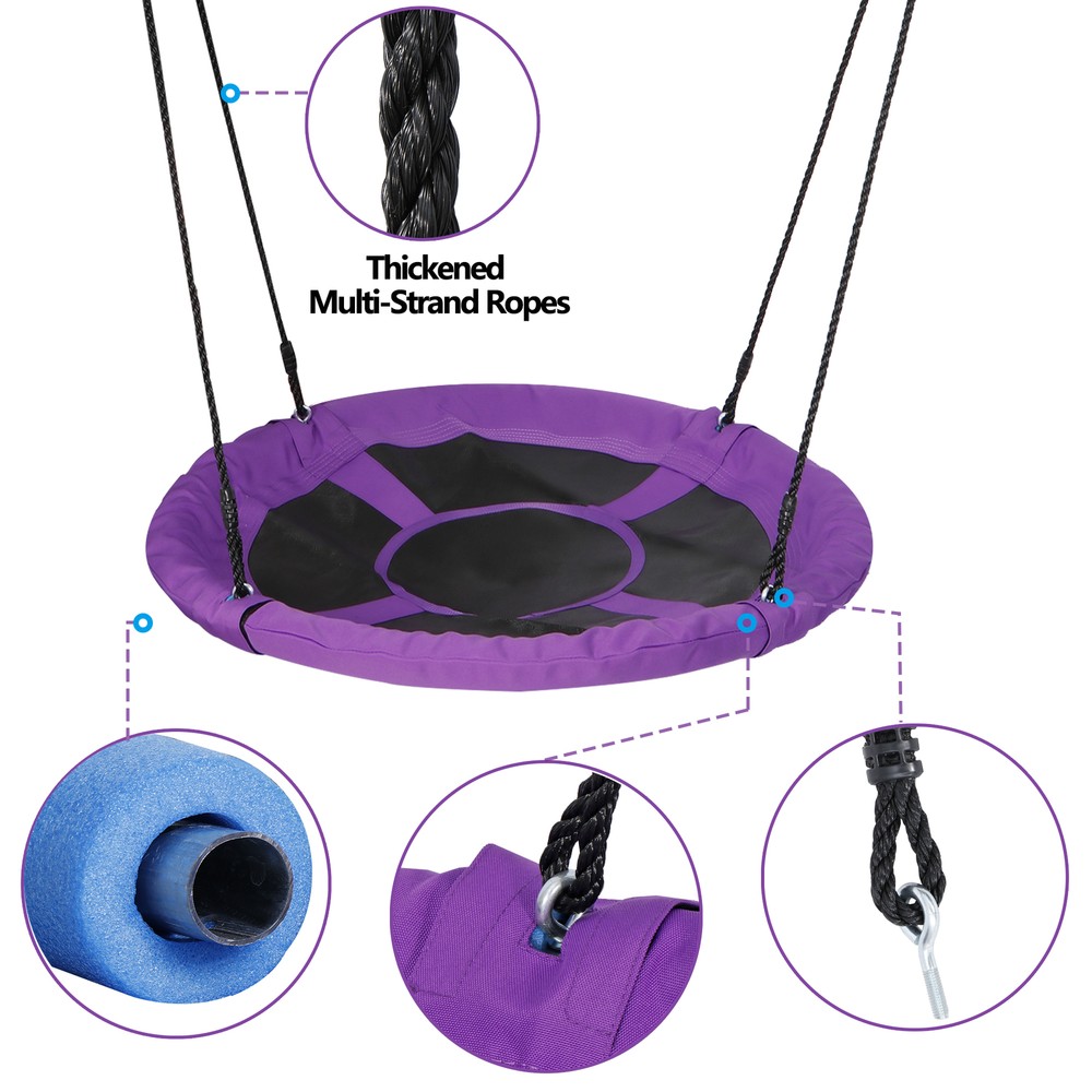40″ Waterproof Saucer Tree Swing Set Outdoor Round Swing for Children Purple