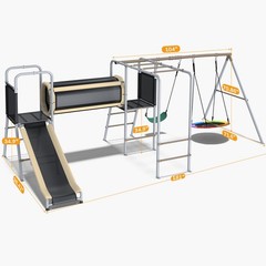 Metal Swing Set Playground Set with 2 Swing, Monkey Bar, Climbing Ladder & Slide