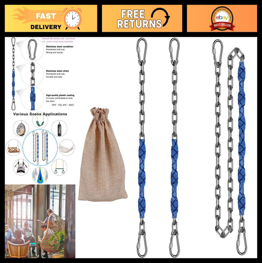 Heavy Duty Stainless Steel Swing Chains 84″ with 4 Quick Connect Buckles, 1000 l