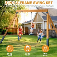 Robud 3 in 1 Wooden Playground Swing Set Kids Outdoor Backyard Playset Equipment