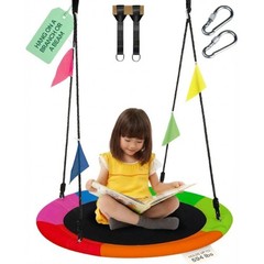 YC 40″ Rainbow Saucer Swing – Heavy Duty Outdoor Tree Swing for Kids & Adults