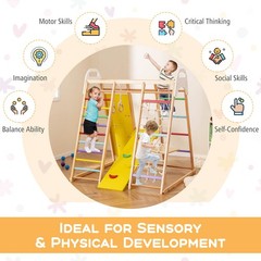 Costway 8-in-1 Jungle Gym Playset, Wooden Climber Play Set w/ Monkey Bars