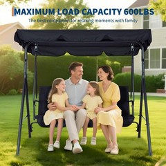 Porch Swing Chair with Adjustable Canopy for Adults 3-Seat Patio Glider Bench