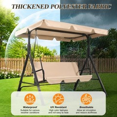 Garvee 3-Seat Patio Swing, Adj. Canopy, Thick Cushions, 500lb Cap. for Adults