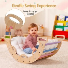 Wooden Rocking Climbing Arch w/Cushion, 3-in-1 Montessori Kids Climber Rocker