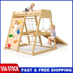 6-in-1 Kids Wooden Climber Playset Jungle Gym Toys for Toddlers & Playground