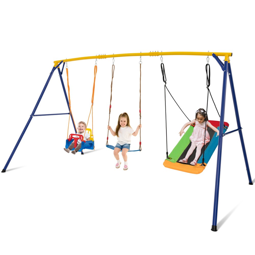 3-in-1 Kids Swing Set 660 LBS Carbon Steel Swing Frame w/Belt Swing for Toddlers