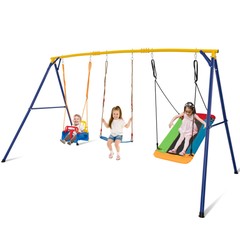 3-in-1 Kids Swing Set 660 LBS Carbon Steel Swing Frame w/Belt Swing for Toddlers