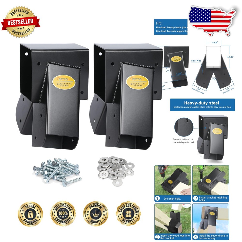 BETOOL Heavy Duty A-Frame Swing Set Brackets – 2 Pack Black Metal Hardware fo…