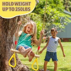 LadyRosian Wooden Trapeze Swing Bar, Adjustable Height Swing Set, Gym Rings, …