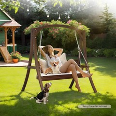 Rustic 880 LBS Wooden Porch Swing – Comfortable & Ergonomic Design for Outdoors