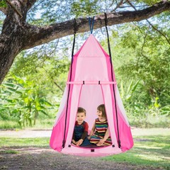 Goplus 40″ Kids Hanging Chair Swing Tent Set Hammock Nest Pod Seat Pink