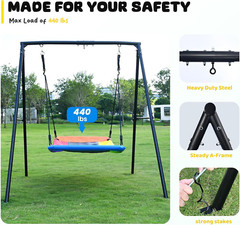 Swing Sets for Backyard, 440Lbs Heavy Duty A-Frame Metal Swing Stand with 60″ La