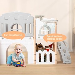 8 In 1 Toddler Slide & Climber Set Pink-Gray Indoor Outdoor Playground for Kids