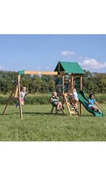Backyard Discovery Buckley Hill Swing Set Playset 2 Swings Slide Rock Wall