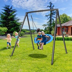Metal Swing Set Heavy Duty 440 lbs Outdoor for Kids Adjustable Height +40″ Swing