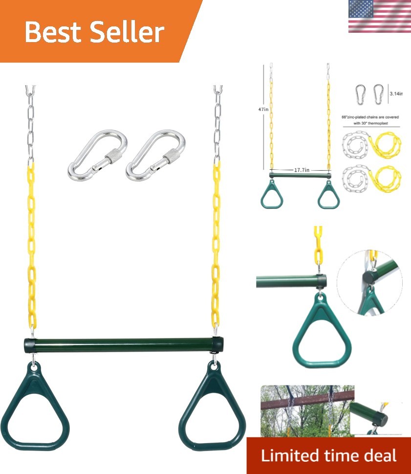 18” Trapeze Swing Bar Rings 48” Heavy Duty Plastic Coated Chains Swing Set …