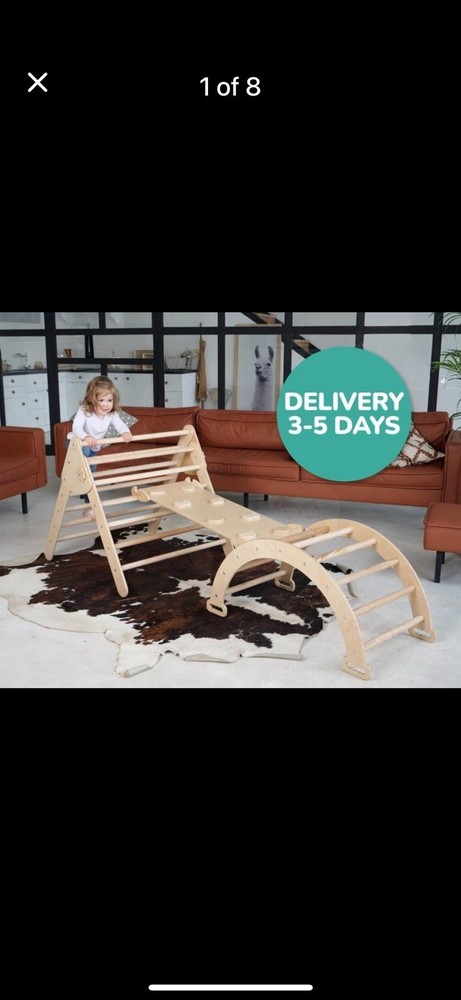 WoodAndHearts Pikler Triangle Set w/ Ramp & Rocker | Montessori Climber