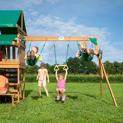 Belmont Cedar Wood Swing Set with Wave Slide, Play Deck, Rock Wall Ladder, Snack