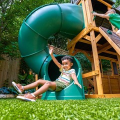 KidKraft Adventure Bend Wooden Swing Set with Three Slides