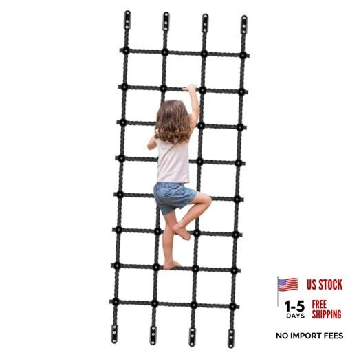 Climbing Cargo Net for Kids Outdoor 30″ x 139″ No-Knot Nylon Black – 30″ X 139″