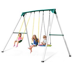 700lbs Large Metal Swing Set with 3 Swings Heavy Duty Frame Outdoor Kids Playset