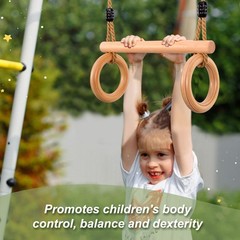 Children’s Trapeze Swing Bar with Wooden Gym Rings,Trapeze Bar for Swing Set