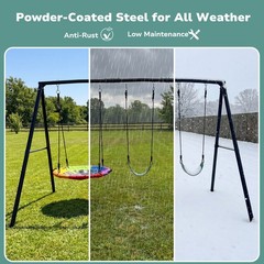 500lb Metal Swing Set Playground with 3 Swings Heavy Duty A-Frame Stand Backyard