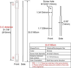 33.5″/85Cm Bronze Garden Swing Replacement Bars, Rectangular Metal Rods for Hang
