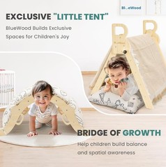 BlueWood Pikler Triangle Set with Cushion, 8-in-1 Climbing Toys for Toddlers, Mo
