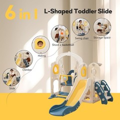 6 in 1 Kids Indoor Playset Freestanding Toddler Slide with Swing Set for Age 1-3