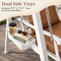 Heavy-Duty Porch Swing with Stand, Adjustable Chains, Removable Cushion, White