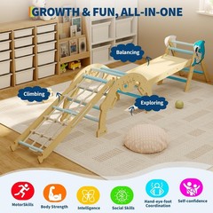 Indoor Toddler Activity Equipment 4-in-1 Wooden Climbing Frame Triangle Set, Sta
