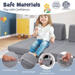 6 Pieces Modular Kids Play Couch Set Washable Covers Living Room Playroom Gray