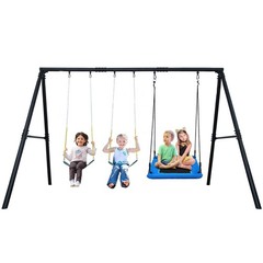 600lbs Heavy Duty Large Metal Swing Set w/3 Swings & A-Frame Kids Adult Backyard