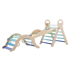 Uimoso 9-in-1 Toddler Climbing Set with Wooden Cars – Blue