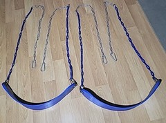 Swings For Outdoor Swingset. Pair Of 2 Blue Vinyl Seats With Chains And Connect