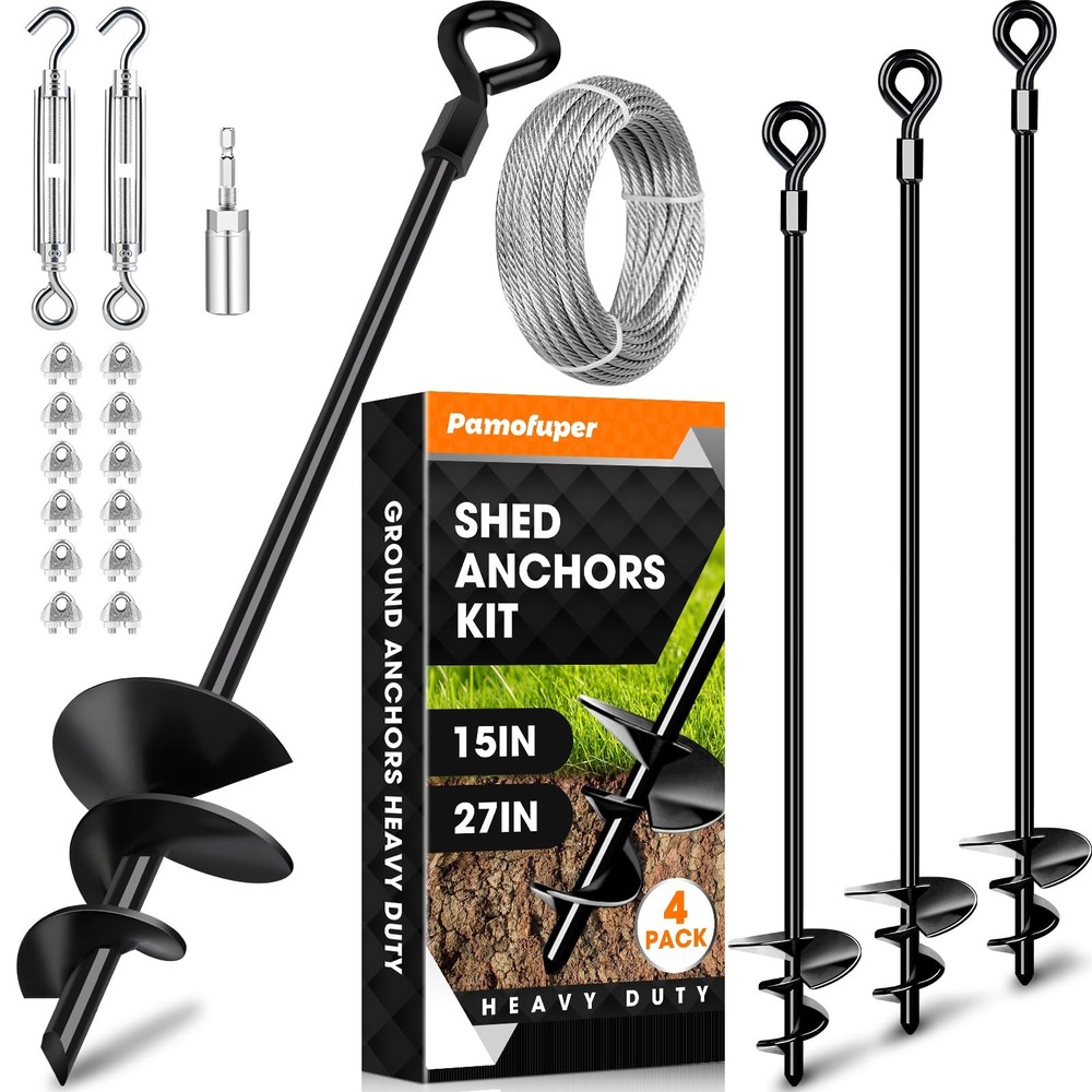 27″ Ground Anchors Shed Kits with 3/16″ Cable, 4 Pack Heavy Duty Stakes