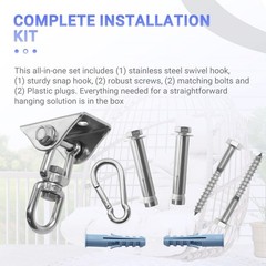 Hammock Hanging Kit with 360° Swivel Hook, Includes Mounting Hardware for Ind…